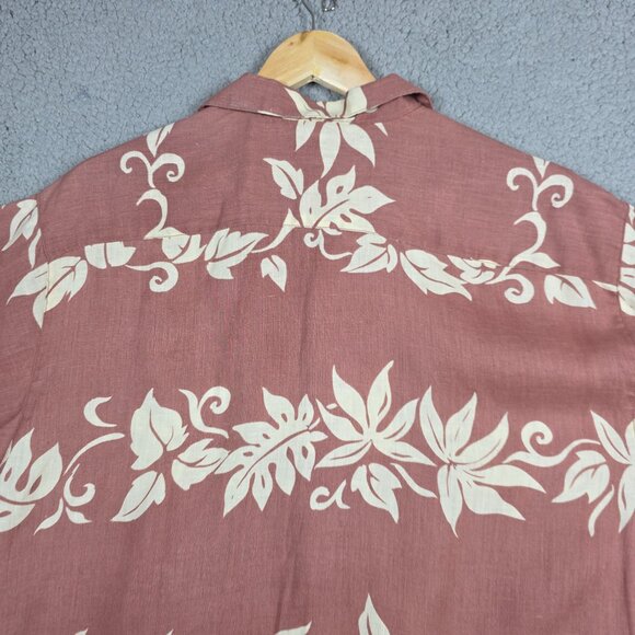 VTG Tommy Bahama Shirt Mens Medium Salmon Linen Floral Hawaiian Beach Old Money - Picture 6 of 12